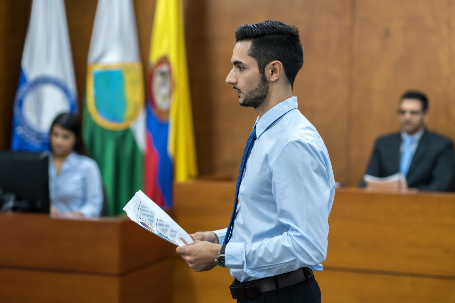 Lawyer in trial at a Colombian court